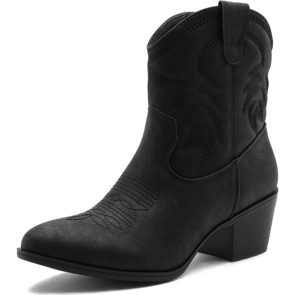 image:imageGLOBALWIN Womens Cowgirl Boots Ankle Brown Cowboy Boots With Embroidered Stitching Low Heel Comfortable Western Boots For Country Outfits22yy10 Black2