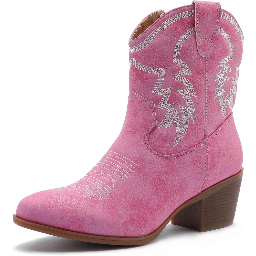 image:imageGLOBALWIN Womens Cowgirl Boots Ankle Brown Cowboy Boots With Embroidered Stitching Low Heel Comfortable Western Boots For Country Outfits22yy10 Pink