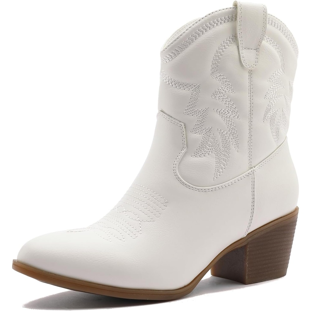 image:imageGLOBALWIN Womens Cowgirl Boots Ankle Brown Cowboy Boots With Embroidered Stitching Low Heel Comfortable Western Boots For Country Outfits22yy10 White