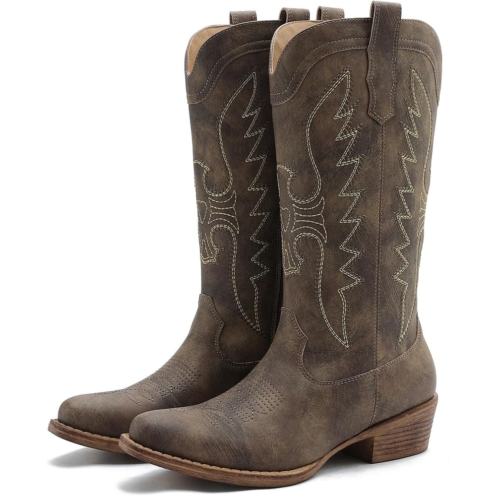 image:imageGLOBALWIN Womens Knee High Long Pointed Toe Western Cowboy Boots For Women25yy08 Brown