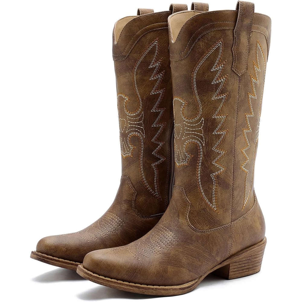 image:imageGLOBALWIN Womens Knee High Long Pointed Toe Western Cowboy Boots For Women25yy08 Camel