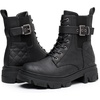 GLOBALWIN Women’s Combat Boots Lace Up Ankle Booties Comfortable Lug Sole Boots For Women Chunky Low Heel(21yy28 Black)