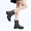 GLOBALWIN Women’s Combat Boots Lace Up Ankle Booties Comfortable Lug Sole Boots For Women Chunky Low Heel(21yy28 Grey)