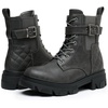 GLOBALWIN Women’s Combat Boots Lace Up Ankle Booties Comfortable Lug Sole Boots For Women Chunky Low Heel(21yy28 Grey)