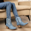 GLOBALWIN Women’s Cowgirl Boots Ankle Brown Cowboy Boots With Embroidered Stitching Low Heel Comfortable Western Boots For Country Outfits(22yy10 Denim Blue)