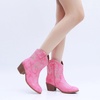GLOBALWIN Women’s Cowgirl Boots Ankle Brown Cowboy Boots With Embroidered Stitching Low Heel Comfortable Western Boots For Country Outfits(22yy10 Pink)