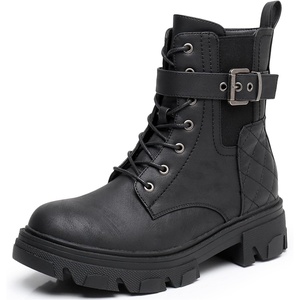 GLOBALWIN Women’s Combat Boots Lace Up Ankle Booties Comfortable Lug Sole Boots For Women Chunky Low Heel(21yy28 Black)