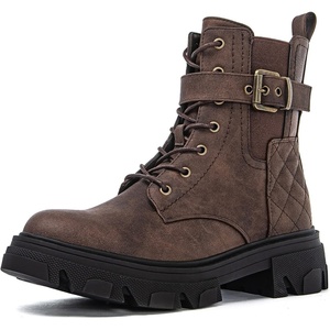 GLOBALWIN Women’s Combat Boots Lace Up Ankle Booties Comfortable Lug Sole Boots For Women Chunky Low Heel(21yy28 Brown)