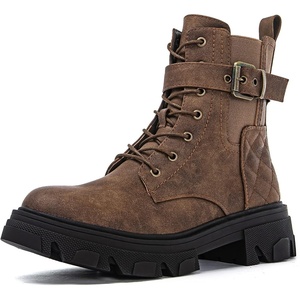 GLOBALWIN Women’s Combat Boots Lace Up Ankle Booties Comfortable Lug Sole Boots For Women Chunky Low Heel(21yy28 Camel)