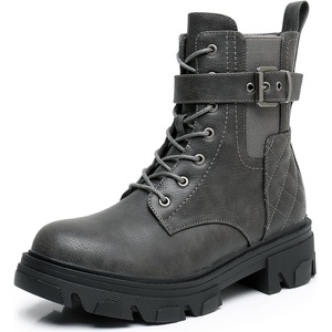 GLOBALWIN Women’s Combat Boots Lace Up Ankle Booties Comfortable Lug Sole Boots For Women Chunky Low Heel(21yy28 Grey)