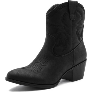 GLOBALWIN Women’s Cowgirl Boots Ankle Brown Cowboy Boots With Embroidered Stitching Low Heel Comfortable Western Boots For Country Outfits(22yy10 Black2)