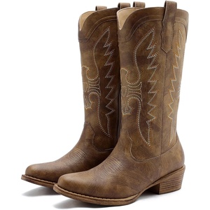GLOBALWIN Women’s Knee High Long Pointed Toe Western Cowboy Boots For Women(25yy08 Camel)
