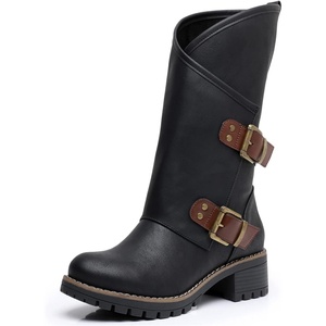 GLOBALWIN Women’s The Twisted Rider Motorcycle Boots Mid-Calf Fashion Boots For Women Low Heel(18yy01black)