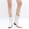 GLOBALWIN Women’s Square Toe Cowgirl Boots Classic Mid-Calf Cowboy Boots With Embroidered Stitching Low Heel Comfortable Western Boots For Country Outfits(23yy09 White)