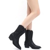 GLOBALWIN Women’s Square Toe Cowgirl Boots Classic Mid-Calf Cowboy Boots With Embroidered Stitching Low Heel Comfortable Western Boots For Country Outfits(23yy09 Black2)