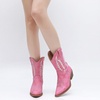 GLOBALWIN Women’s Square Toe Cowgirl Boots Classic Mid-Calf Cowboy Boots With Embroidered Stitching Low Heel Comfortable Western Boots For Country Outfits(23yy09 Pink)