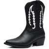 GLOBALWIN Women’s Square Toe Cowgirl Boots Classic Mid-Calf Cowboy Boots With Embroidered Stitching Low Heel Comfortable Western Boots For Country Outfits(23yy09 Black1)