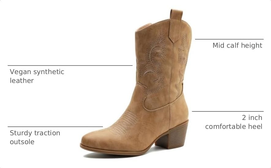 image:imageGLOBALWIN Cowboy Boots for Women MidCalf Western Style19yy17khaki
