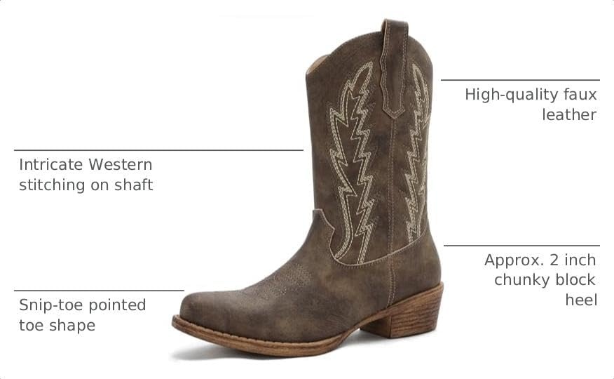 image:imageGLOBALWIN Cowboy Boots for Women MidCalf Western Style25yy07 Brown
