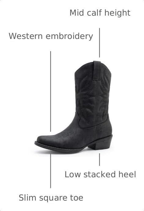 image:imageGLOBALWIN Cowboy Boots for Women MidCalf Western StyleBlack