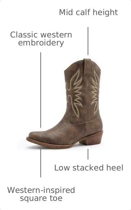 image:imageGLOBALWIN Cowboy Boots for Women MidCalf Western StyleBrown