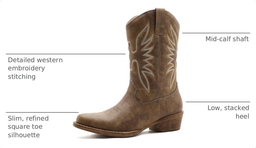 image:imageGLOBALWIN Cowboy Boots for Women MidCalf Western StyleCamel