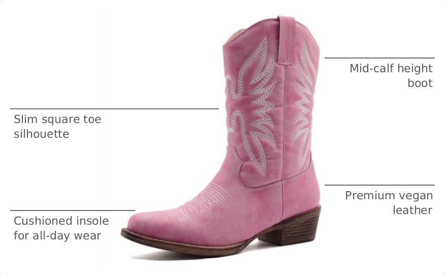 image:imageGLOBALWIN Cowboy Boots for Women MidCalf Western StylePink