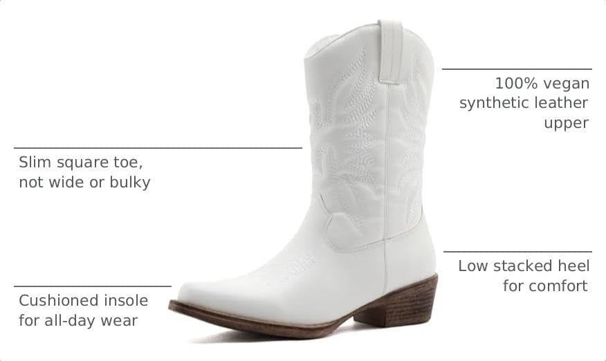 image:imageGLOBALWIN Cowboy Boots for Women MidCalf Western StyleWhite