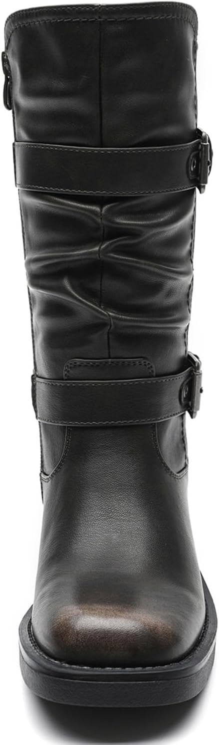 image:imageGLOBALWIN Womens Motorcycle Boots Fall Fashion Mid Calf Boots For Women Square Toe Low Heel24yy01 Brown