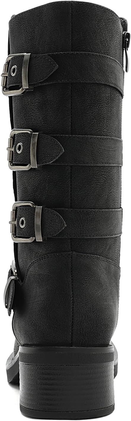 image:imageGLOBALWIN Womens Motorcycle Boots Fall Fashion Mid Calf Boots For Women Square Toe Low HeelBlack