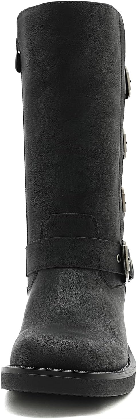 image:imageGLOBALWIN Womens Motorcycle Boots Fall Fashion Mid Calf Boots For Women Square Toe Low HeelBlack