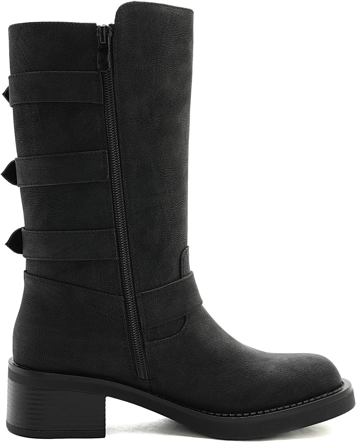 image:imageGLOBALWIN Womens Motorcycle Boots Fall Fashion Mid Calf Boots For Women Square Toe Low HeelBlack