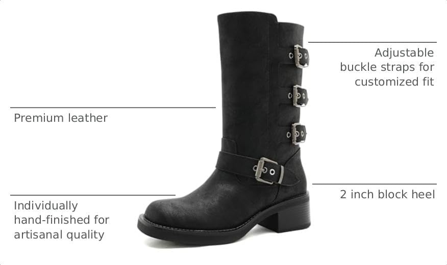 image:imageGLOBALWIN Womens Motorcycle Boots Fall Fashion Mid Calf Boots For Women Square Toe Low HeelBlack