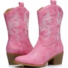 GLOBALWIN Cowboy Boots for Women, Mid-Calf Western Style(19yy17pink)