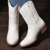 GLOBALWIN Cowboy Boots for Women, Mid-Calf Western Style(White)