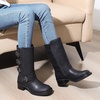 GLOBALWIN Women’s Motorcycle Boots Fall Fashion Mid Calf Boots For Women Square Toe Low Heel(Black)