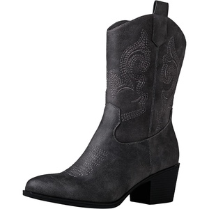 GLOBALWIN Cowboy Boots for Women, Mid-Calf Western Style(19yy17grey)