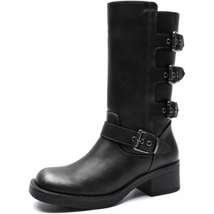 GLOBALWIN Women’s Motorcycle Boots Fall Fashion Mid Calf Boots For Women Square Toe Low Heel(24yy02 Distressed Silver)